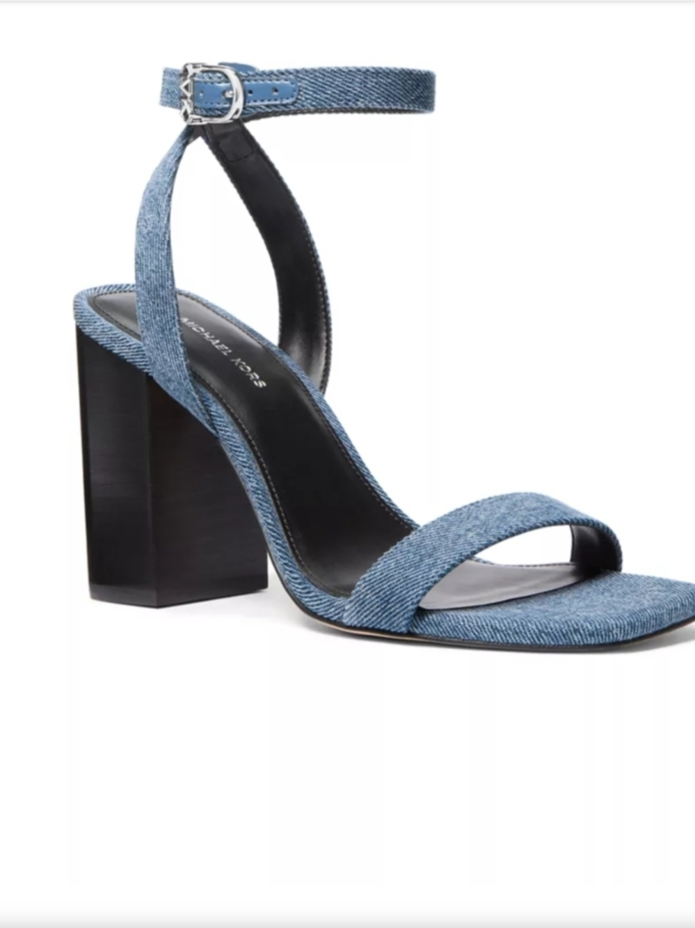 Michael Kors Denim Ankle-Strap Block Heel Sandal - Blue Size 8 - Picture 2 of 3